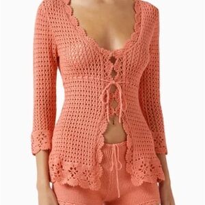 Danielle Guizio Coral Crochet Top